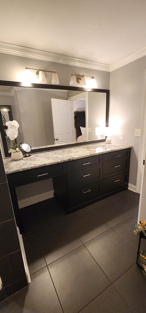 7400 Standing Boy Rd, Columbus, GA 31904 - bathroom with crown molding, vanity, and tile patterned floors