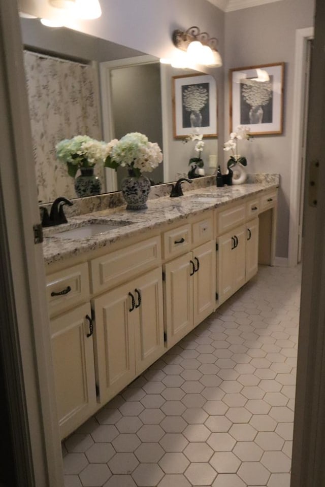 7400 Standing Boy Rd, Columbus, GA 31904 - full bath featuring double vanity, tile patterned floors, and ornamental molding
