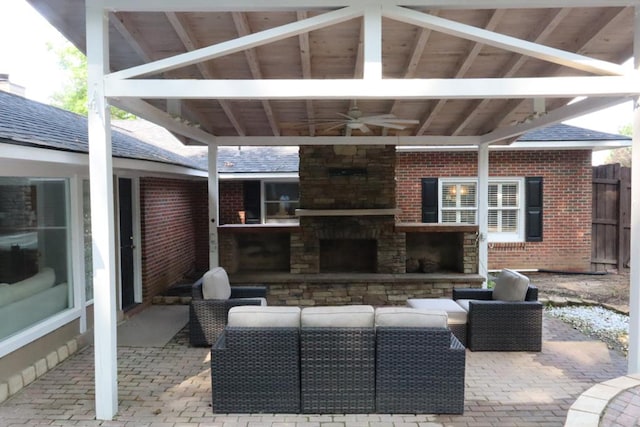 7400 Standing Boy Rd, Columbus, GA 31904 - view of patio featuring ceiling fan and an outdoor living space with a fireplace