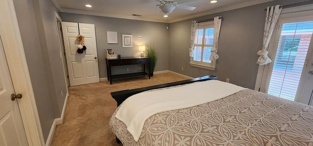 7400 Standing Boy Rd, Columbus, GA 31904 - bedroom with carpet, recessed lighting, multiple windows, crown molding, and ceiling fan