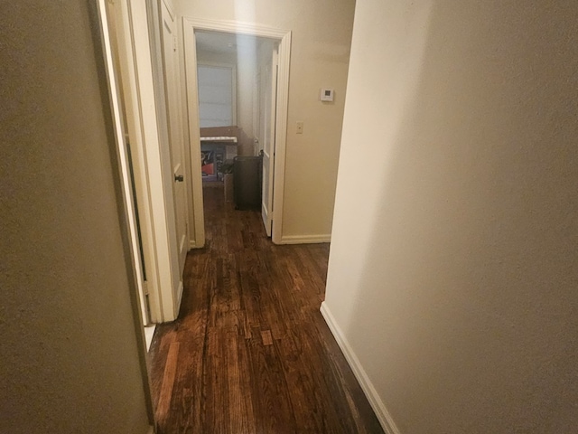 hall with dark hardwood / wood-style flooring