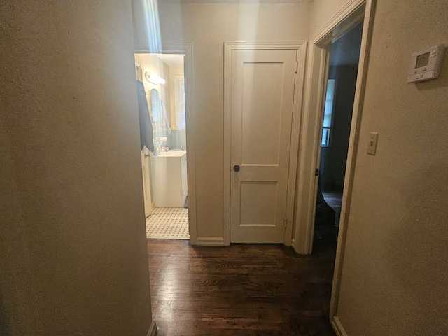 hall with dark hardwood / wood-style flooring