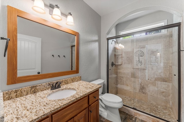 30 Pleasant Ct, Cataula, GA 31804 - full bath with a shower stall, vanity, a textured wall, and stone finish flooring
