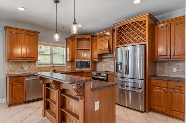 30 Pleasant Ct, Cataula, GA 31804 - kitchen featuring open shelves, stainless steel appliances, light tile patterned floors, tasteful backsplash, and recessed lighting