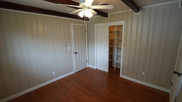 4525 Sentry St, Columbus, GA 31907 - unfurnished bedroom with beamed ceiling, dark wood finished floors, a closet, and ceiling fan