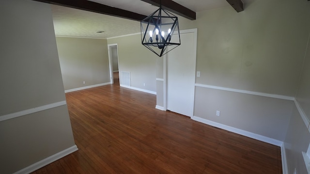 4525 Sentry St, Columbus, GA 31907 - unfurnished dining area with beamed ceiling, a chandelier, and wood finished floors