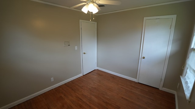 4525 Sentry St, Columbus, GA 31907 - unfurnished bedroom featuring ornamental molding, wood finished floors, and a ceiling fan