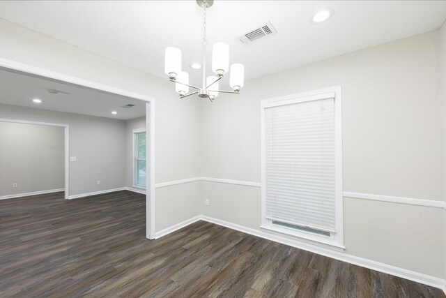 3068 Apache Dr, Columbus, GA 31909 - unfurnished room featuring a chandelier, dark wood finished floors, recessed lighting, and baseboards