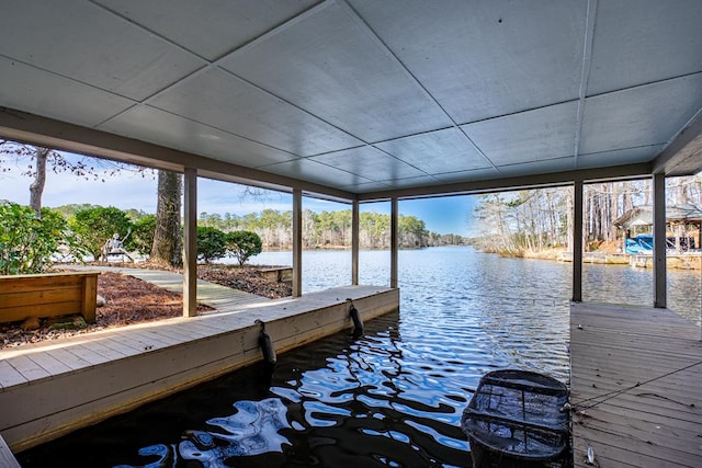 view of dock with a water view