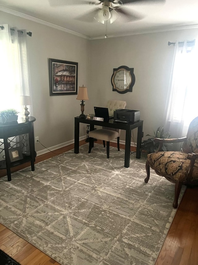 4212 Canady St, Columbus, GA 31909 - office featuring ceiling fan, ornamental molding, wood finished floors, and baseboards