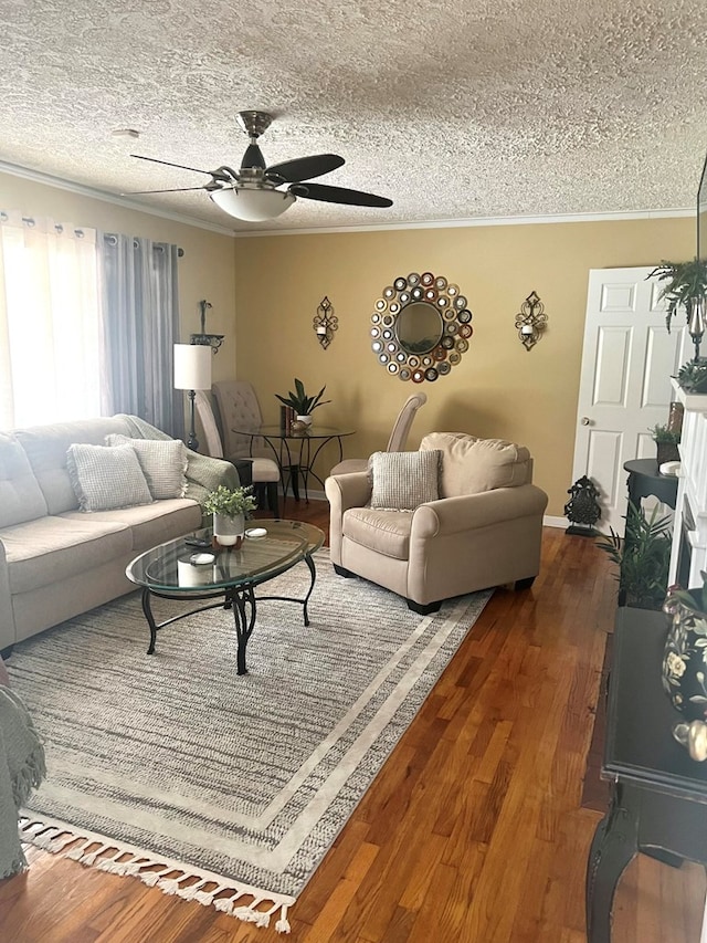 4212 Canady St, Columbus, GA 31909 - living room with crown molding, a textured ceiling, hardwood / wood-style flooring, and ceiling fan
