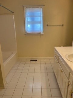 bathroom with vanity, tile patterned flooring, and shower / bathing tub combination