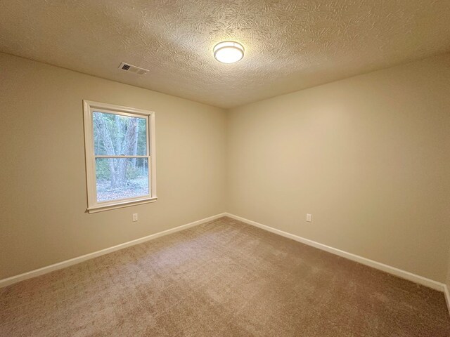 unfurnished room featuring carpet and a textured ceiling