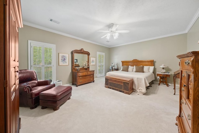 9011 Travelers Way, Midland, GA 31820 - bedroom featuring light carpet, crown molding, a ceiling fan, baseboards, and access to exterior
