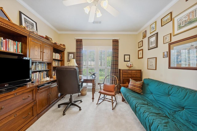 9011 Travelers Way, Midland, GA 31820 - office with crown molding, light colored carpet, and ceiling fan