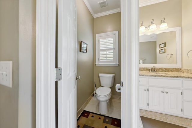 9011 Travelers Way, Midland, GA 31820 - bathroom featuring ornamental molding, vanity, toilet, baseboards, and tile patterned floors