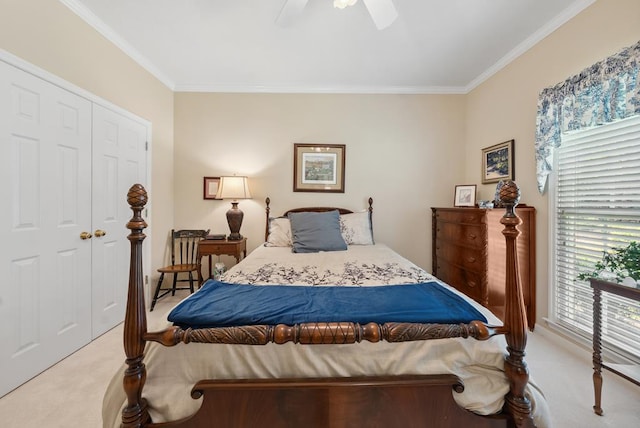9011 Travelers Way, Midland, GA 31820 - bedroom with light carpet, ornamental molding, ceiling fan, and a closet