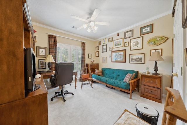 9011 Travelers Way, Midland, GA 31820 - office with light colored carpet, ornamental molding, and ceiling fan