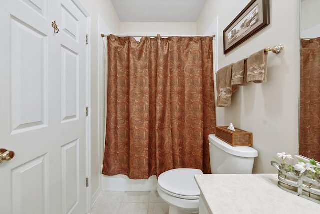 9011 Travelers Way, Midland, GA 31820 - full bathroom featuring vanity, toilet, shower / tub combo with curtain, and tile patterned flooring