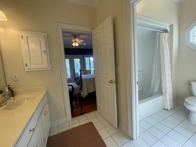 219 Broken Rock Rd, Hamilton, GA 31811 - ensuite bathroom with french doors, vanity, plenty of natural light, tile patterned flooring, and crown molding