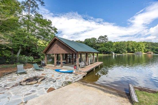 219 Broken Rock Rd, Hamilton, GA 31811 - dock with a gazebo, a water view, and a patio