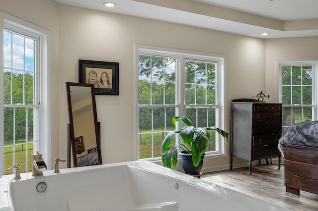 entryway featuring recessed lighting, wood finished floors, and a wealth of natural light
