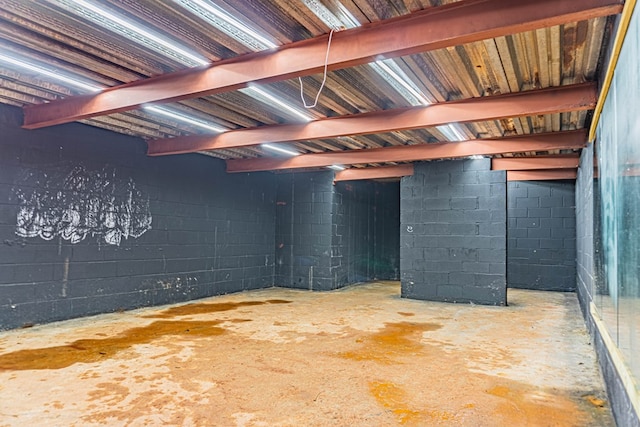 basement featuring concrete block wall