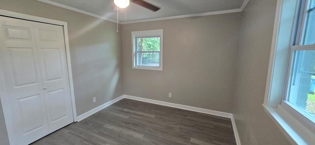 3315 Urban Ave, Columbus, GA 31907 - unfurnished bedroom featuring wood finished floors, ornamental molding, a closet, and ceiling fan