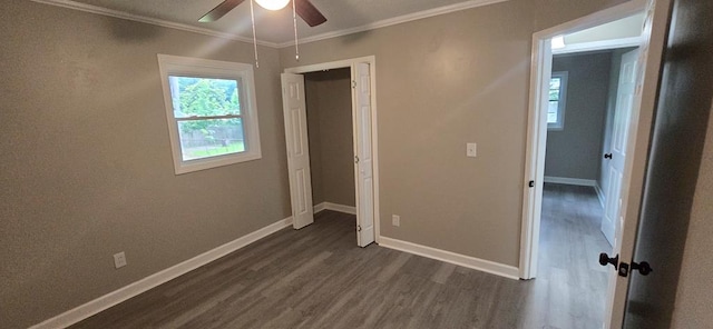 3315 Urban Ave, Columbus, GA 31907 - unfurnished bedroom with dark wood finished floors, ornamental molding, and ceiling fan