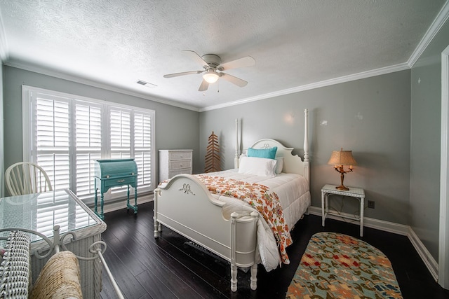 5 Mallard Ct, Midland, GA 31820 - bedroom with dark wood finished floors, crown molding, a textured ceiling, and ceiling fan