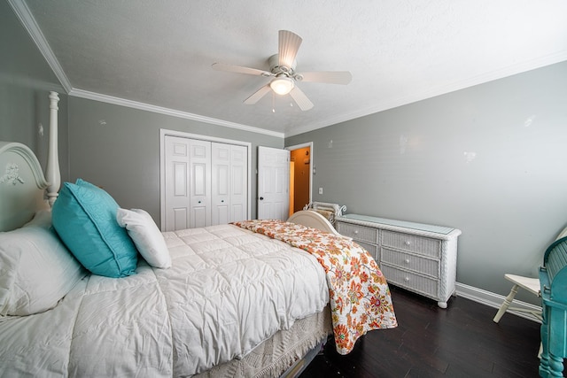 5 Mallard Ct, Midland, GA 31820 - bedroom with hardwood / wood-style flooring, a closet, crown molding, and ceiling fan