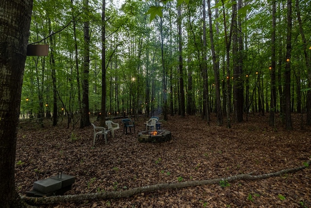 view of yard featuring an outdoor fire pit