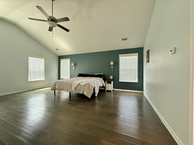 138 Cedar Way, Hamilton, GA 31811 - bedroom with vaulted ceiling, dark wood-style floors, and ceiling fan