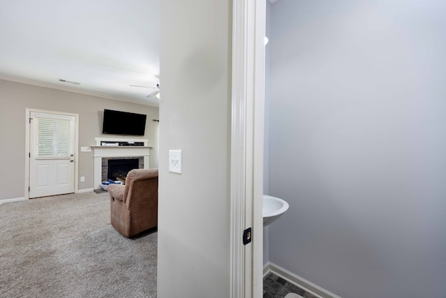 1417 Cloverdale Rd, Columbus, GA 31904 - hallway with ornamental molding and carpet flooring