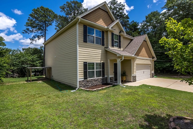 1417 Cloverdale Rd, Columbus, GA 31904 - craftsman house featuring stone siding, concrete driveway, a front yard, and a shingled roof