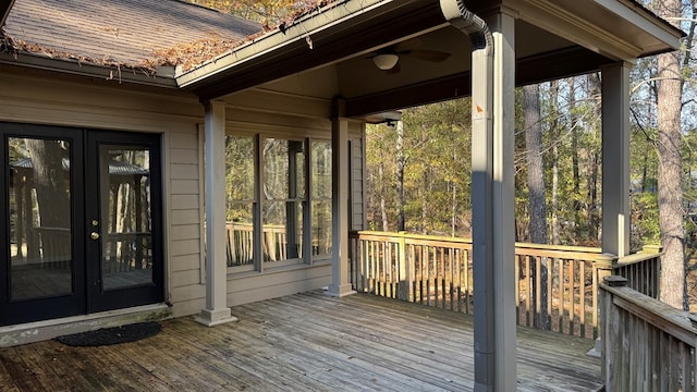 wooden terrace with french doors