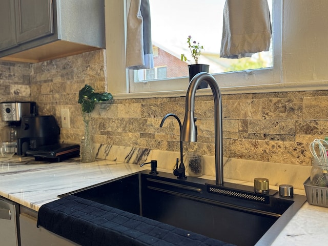 kitchen with decorative backsplash, a healthy amount of sunlight, dishwasher, and sink