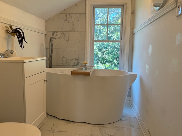 bathroom featuring a bath, vanity, and toilet