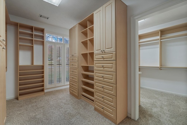 spacious closet with light colored carpet