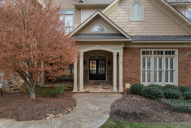 view of exterior entry with french doors