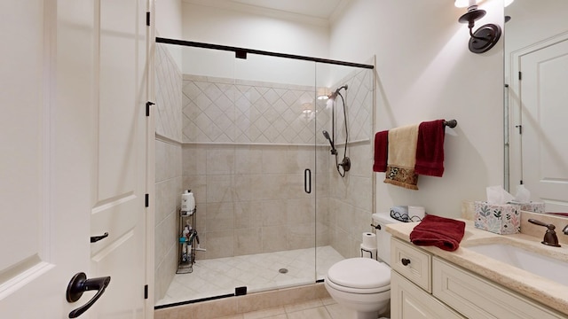 7718 River Crest Dr, Columbus, GA 31904 - full bath featuring vanity, a stall shower, toilet, and crown molding