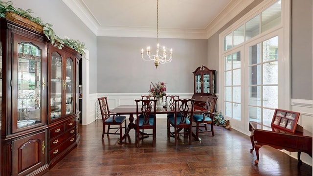 7718 River Crest Dr, Columbus, GA 31904 - dining area featuring a chandelier, wainscoting, ornamental molding, and a decorative wall