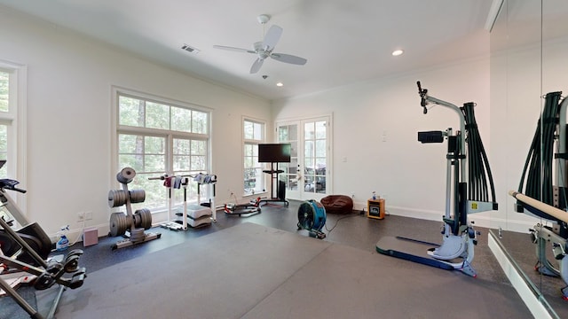 7718 River Crest Dr, Columbus, GA 31904 - workout room with ceiling fan, recessed lighting, and baseboards