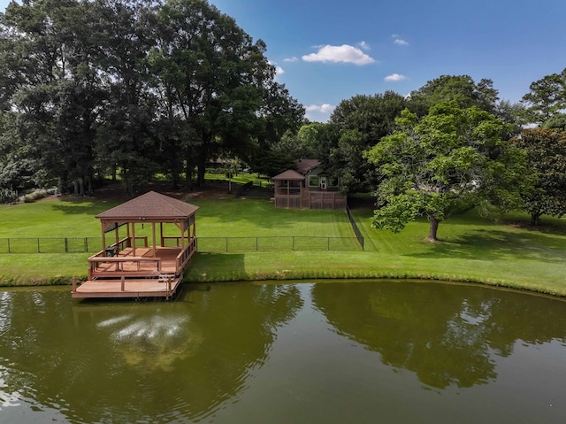 175 Slaughter Dr, Waverly Hall, GA 31831 - dock with a gazebo, a water view, and view of scattered trees