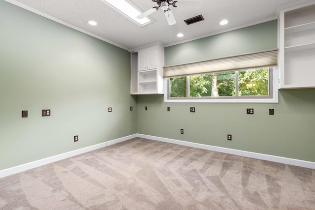 175 Slaughter Dr, Waverly Hall, GA 31831 - laundry area with ceiling fan, light colored carpet, crown molding, and recessed lighting
