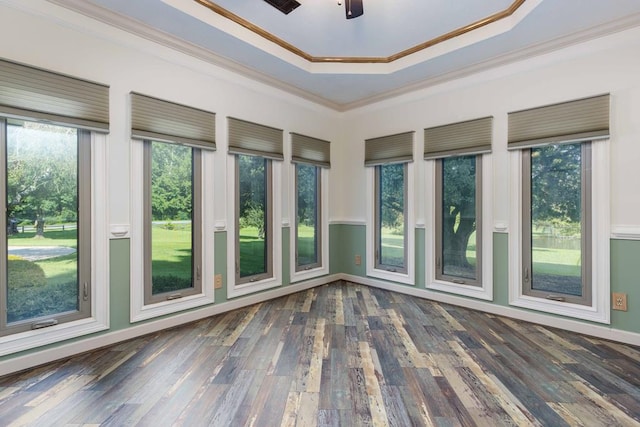 175 Slaughter Dr, Waverly Hall, GA 31831 - unfurnished sunroom with a deck, a tray ceiling, wood finished floors, and crown molding