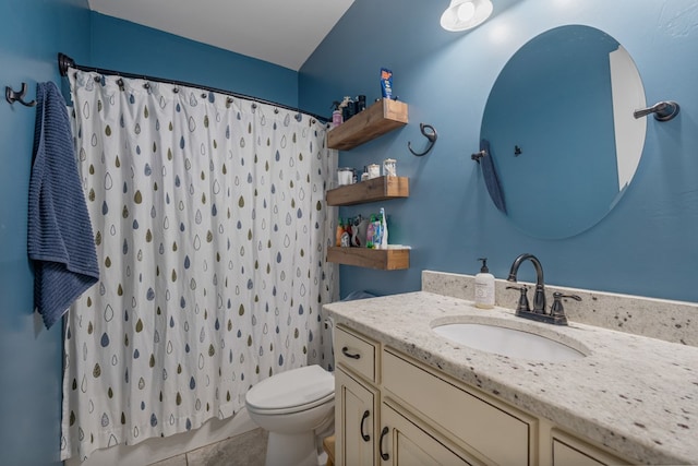 full bath featuring tile patterned flooring, toilet, and vanity