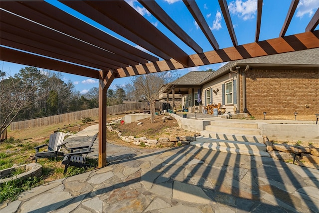 view of patio / terrace with a fenced backyard and a pergola