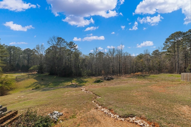 view of yard with a wooded view