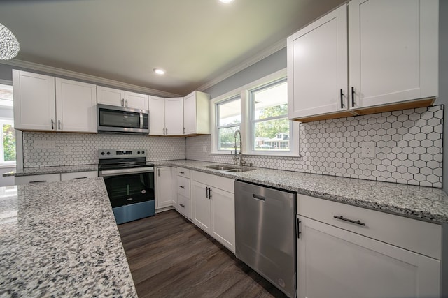 kitchen featuring white cabinetry, a wealth of natural light, sink, and stainless steel appliances